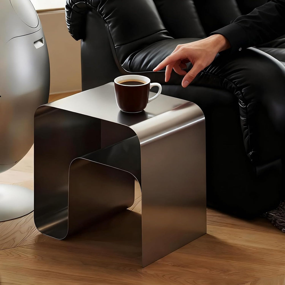 Modern Stainless Steel Side Table, Silver Metal End Table Elegant Minimalist ...