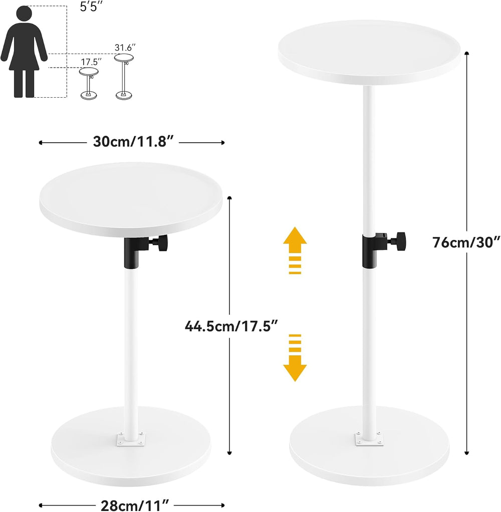 Small Round Side End Table, Adjustable Height Drink Table for Small Spaces