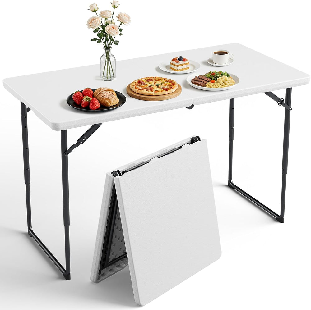 Folding Table 1 Pack, 4FT Folding Table with Adjustable Height, Heavy Duty Pl...