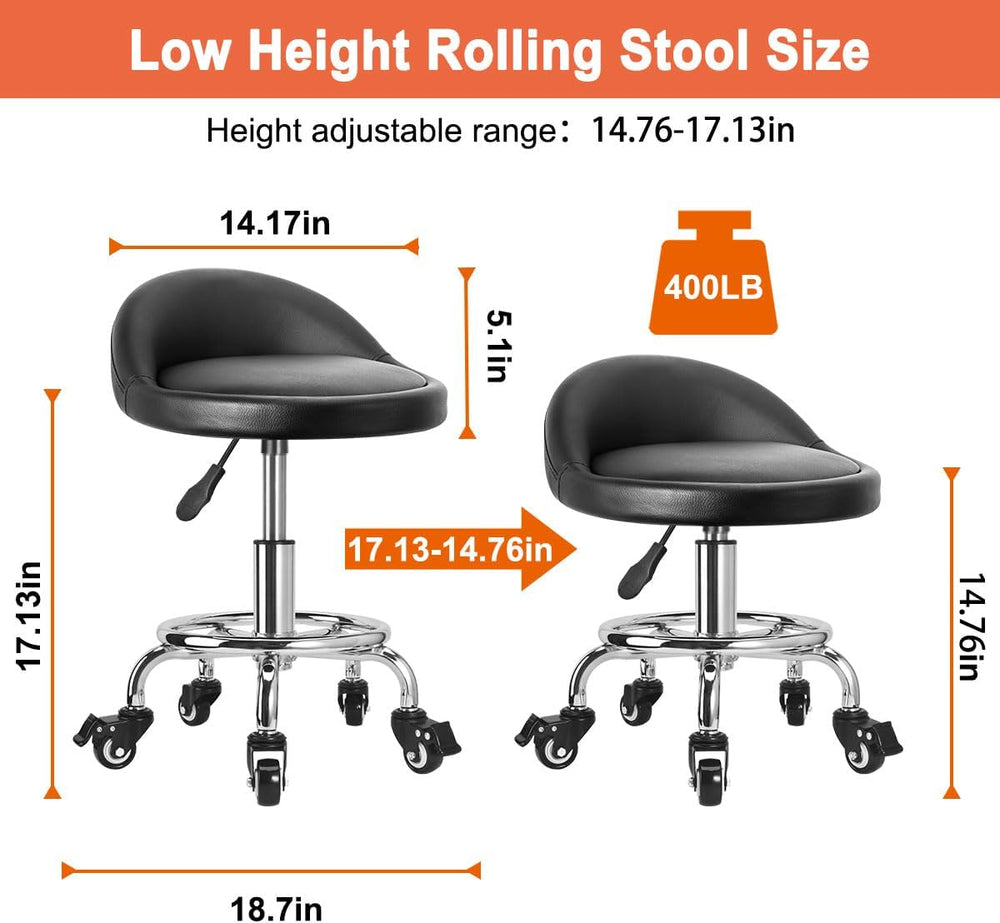 Rolling Stool Low Height Roller Stool Height Adjustable, Shop Stools Low Roll...