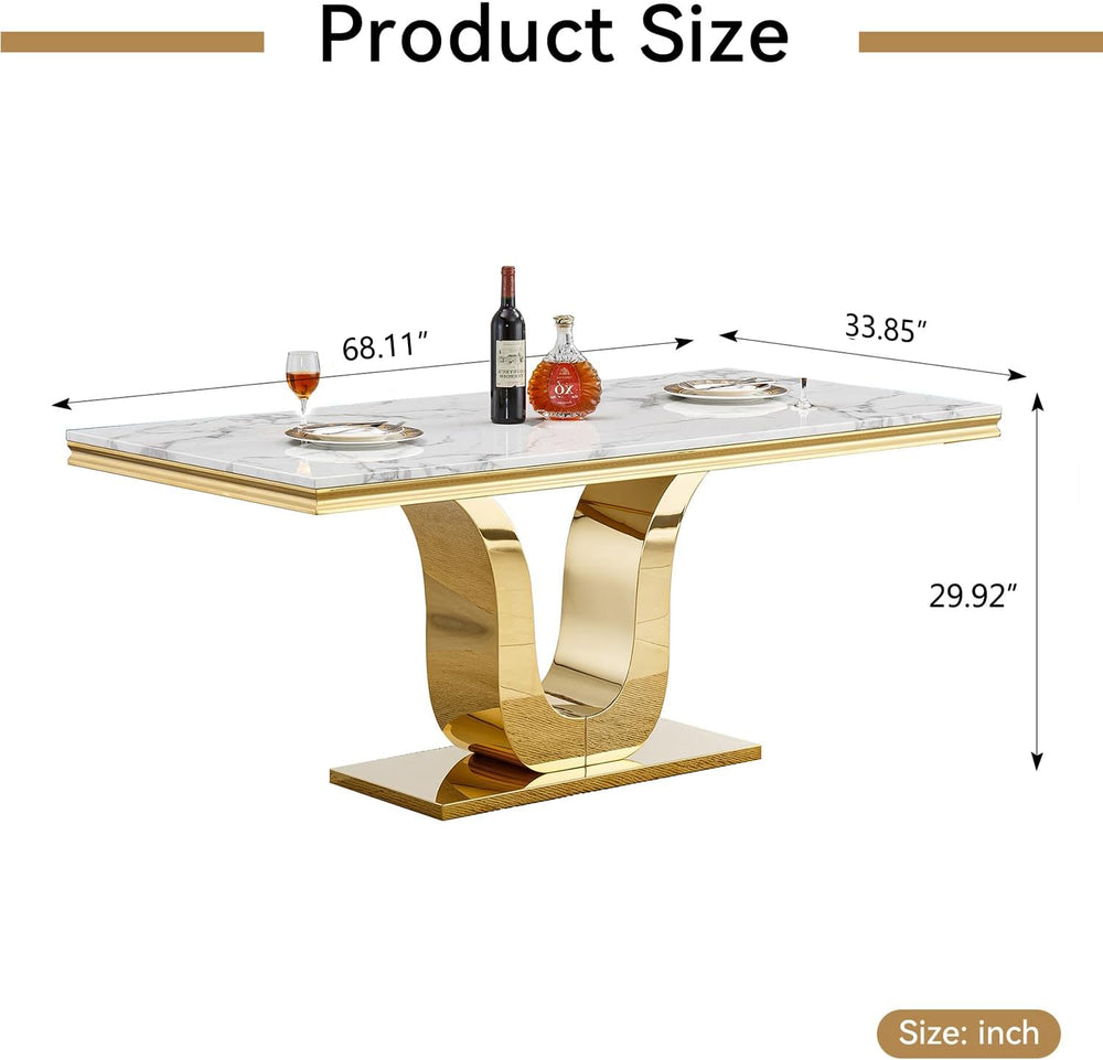 White Marble Dining Table for 6 Modern Luxury Faux Marble Kitchen Table for 6...