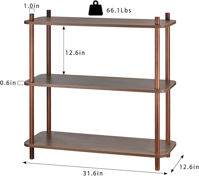 3 Tier Vintage Bookcase with Wood Frame Easy Assemble Construct for Hallway,E...