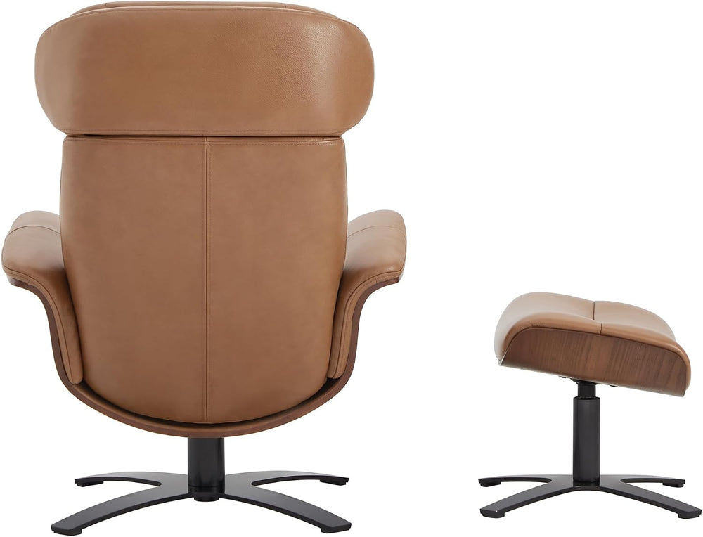 CHITA Genuine Leather Reclining Swivel Accent Chair with Ottoman, Saddle