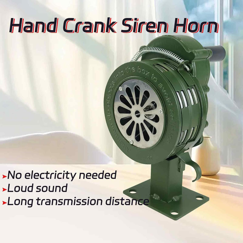 Hand Crank Air Raid Siren 110dB Base Mount Manual Emergency Alarm