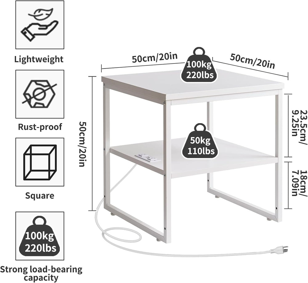 Aibiju Living Room Large Side Table, End Table with Charging Station, Refrige...