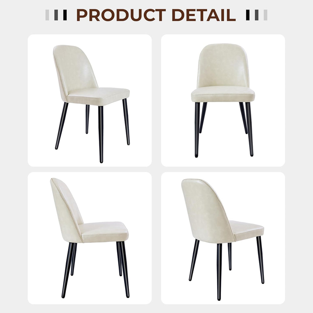 Set of 4 Mid-Century Modern Dining Chairs, Beige Faux Leather Upholstered Kit...