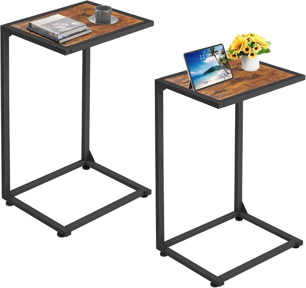 C Shaped End Table, Sofa Side Table for Couch and Bed, Snack Table with Wood ...