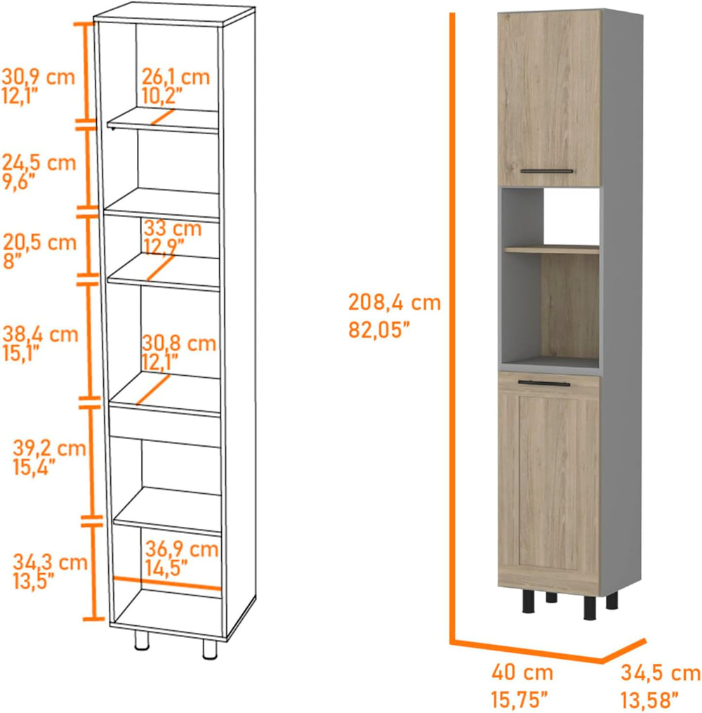 Devoux 2-Door 2-Shelf Kitchen Pantry Light Pine and Gray