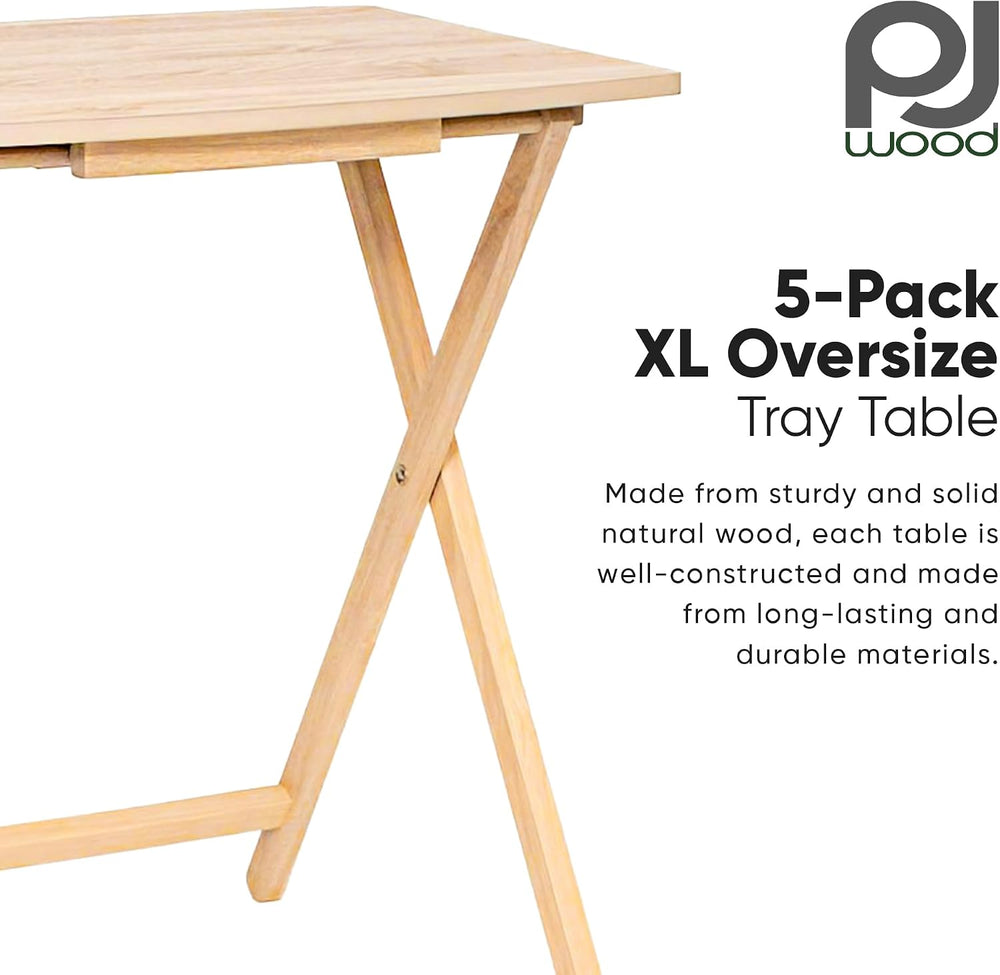 PJ Wood XL Oversize Tray Table, Natural Wood, 5-Pack | 33.2 lb Capacity, Rect...