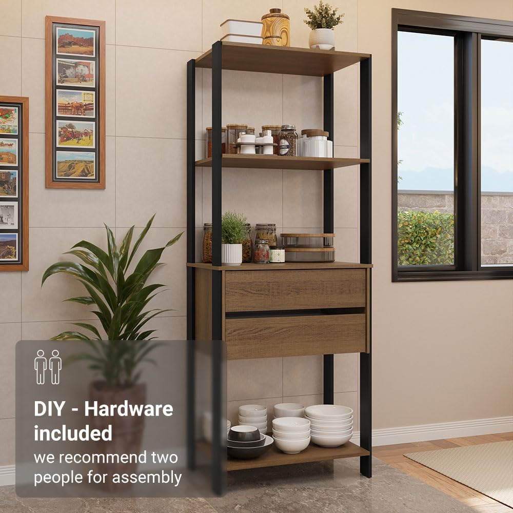 Madesa Kitchen Pantry Storage Rack 27" L with 2 Drawers and Open Shelves...