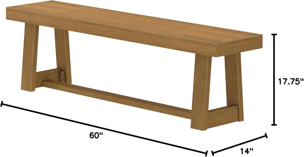 Plank+Beam Classic Dining Bench, 60 Inch, Pecan Wirebrush | Non-Toxic Finishe...