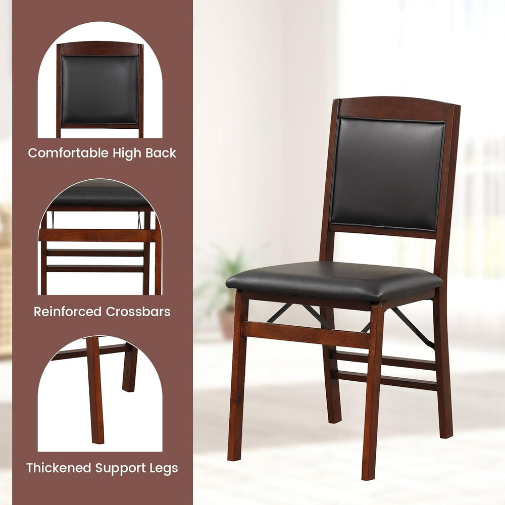 KOTEK Folding Dining Chairs Set of 2, Wooden Kitchen Chairs with Padded Seat ...