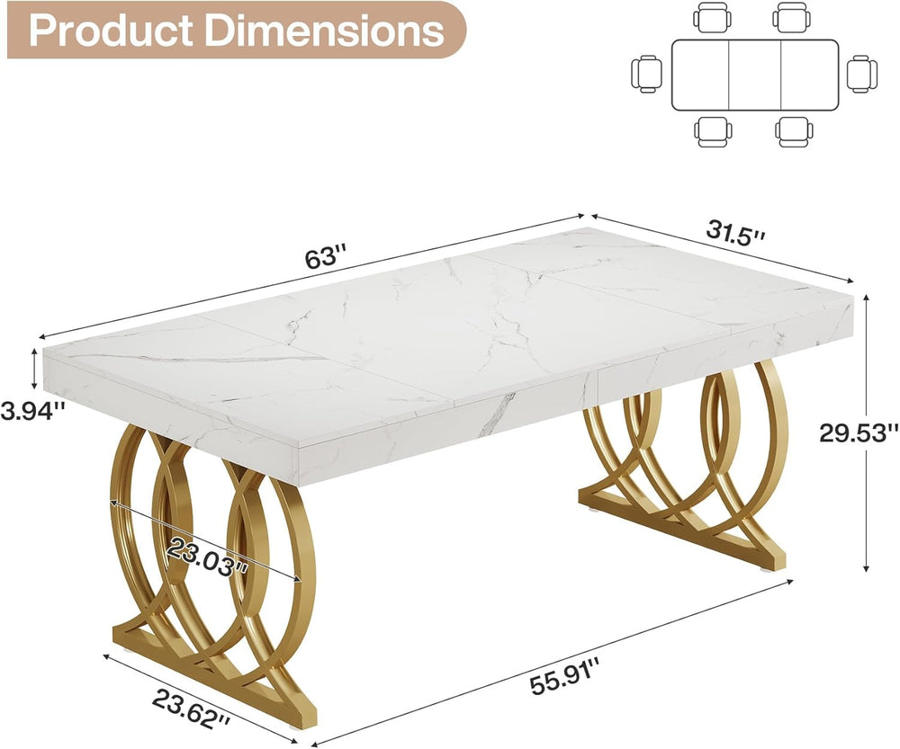 Tribesigns 63-Inch Dining Table for 4-6, Modern Kitchen Table with Faux Marbl...