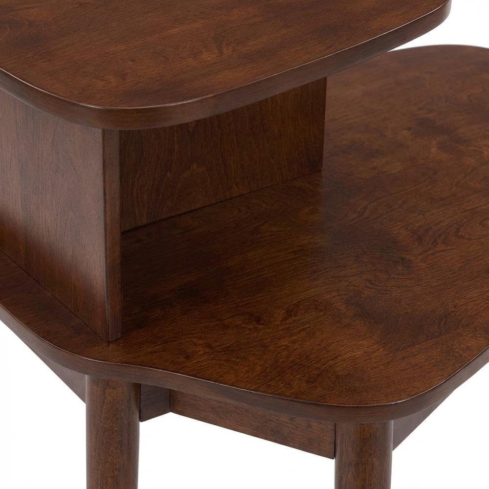 Furnifact Brown Chairside End Table, 2 Tier Shelves, Mid-Century Style Solid ...