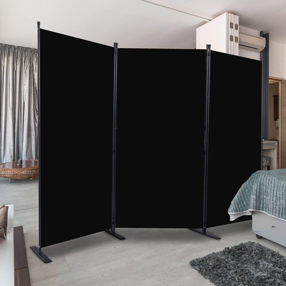 Room Divider, 3 Panel Folding Privacy Screens with Wider Feet, Black