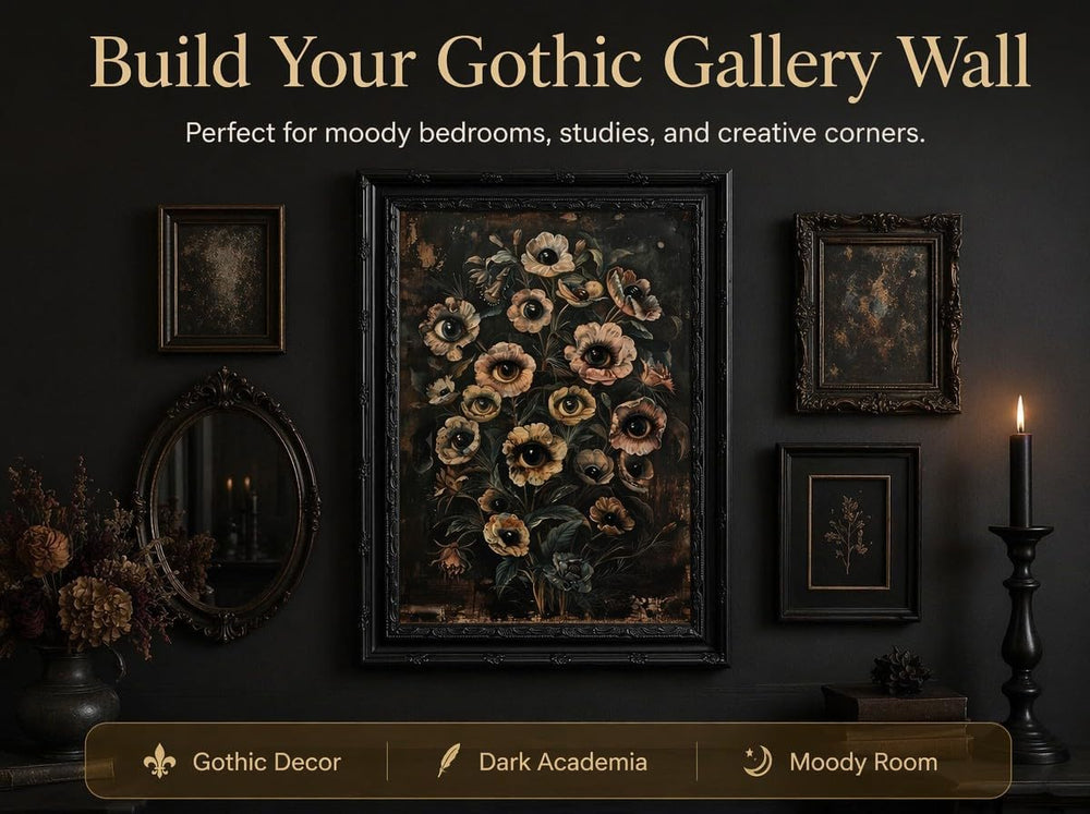 EIDHFBFJ Vintage Dark Botanical Eyeball Floral Gothic Framed Wall Art