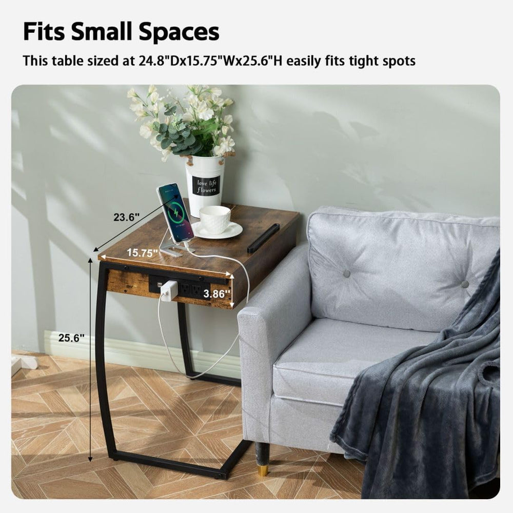 Hadulcet C Shaped End Table with Charging Station, Tiltable 0-52° | TV Tray T...