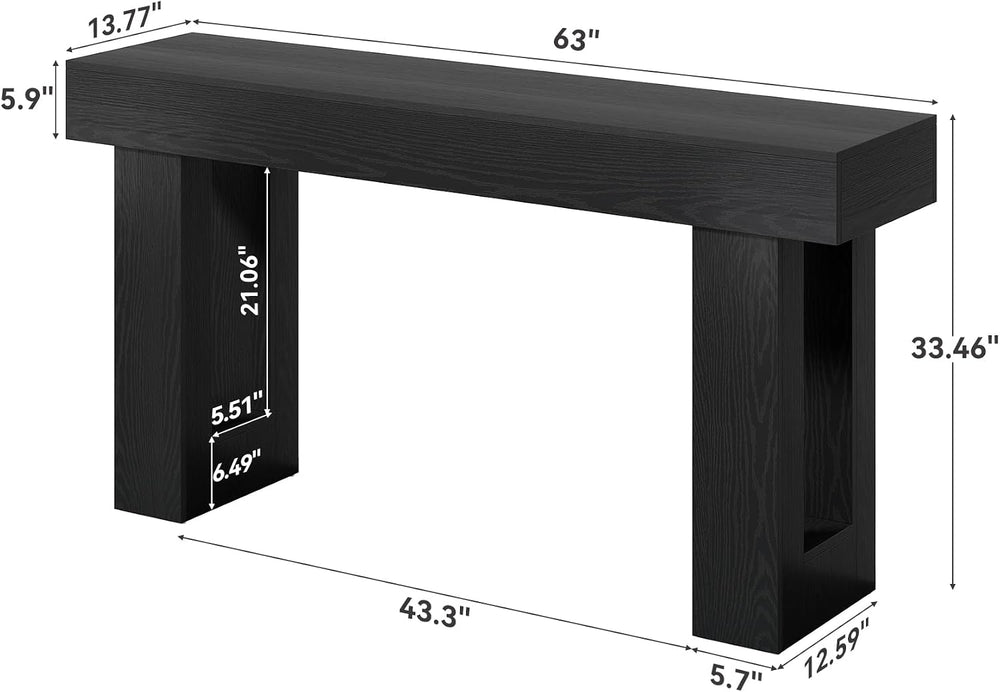 LITTLE TREE 63 Inches Long Sofa Table, Black Console Table for Living Room
