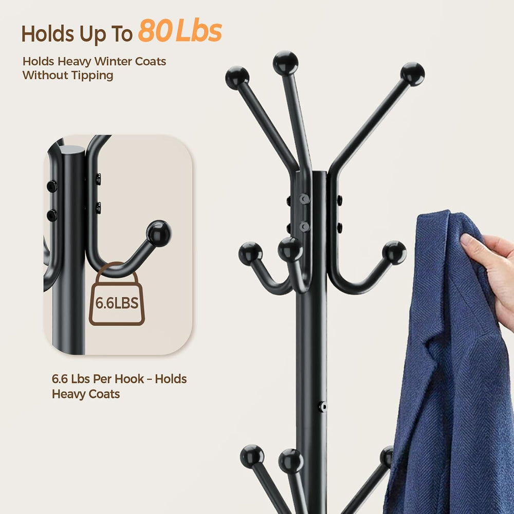 HYSEYY Coat Rack Freestanding,Metal Coat Tree for Entryway with 12 Hooks