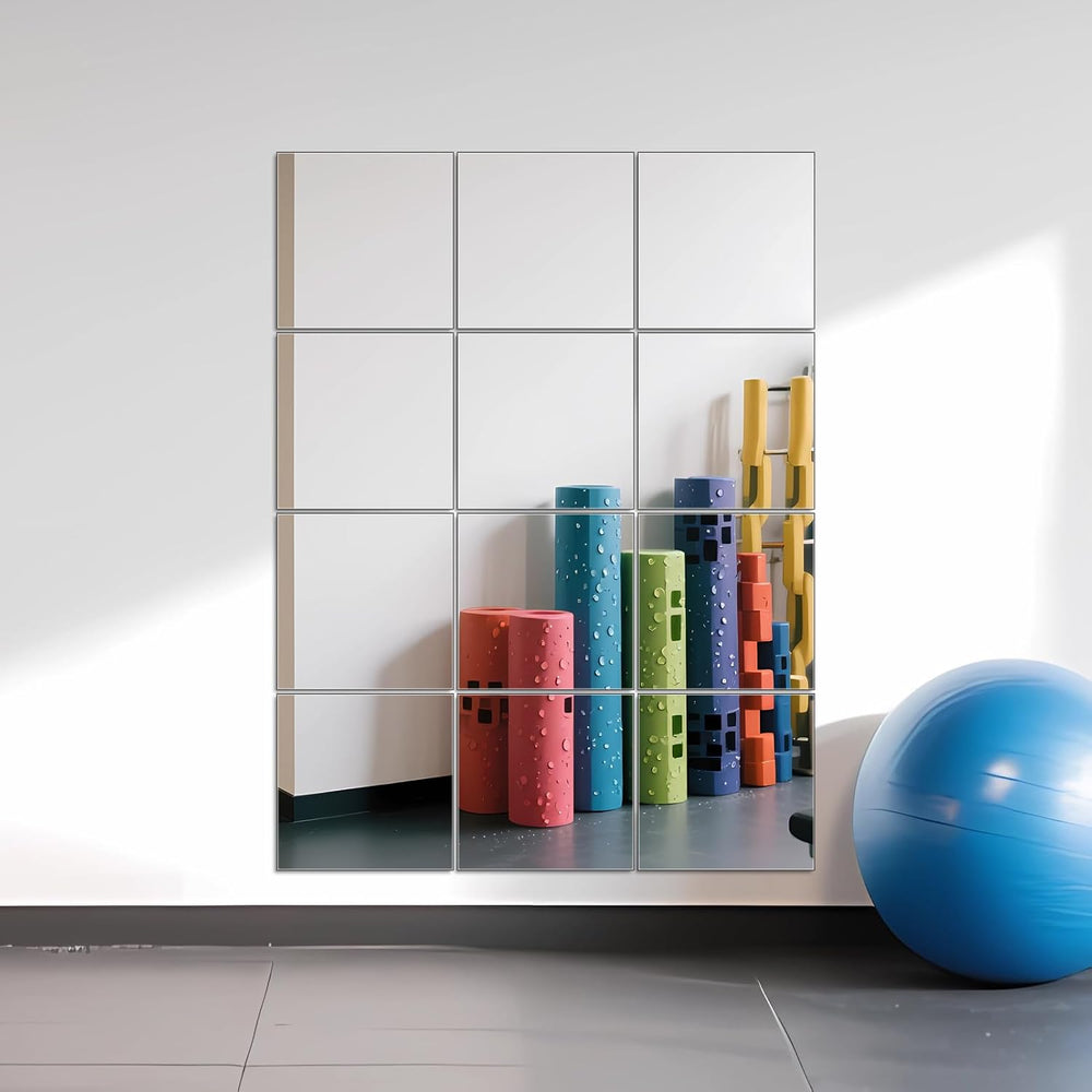 Home Gym Mirror Tiles, 12" x 12" x 12PCS Wall Mirror Tiles Frameles...