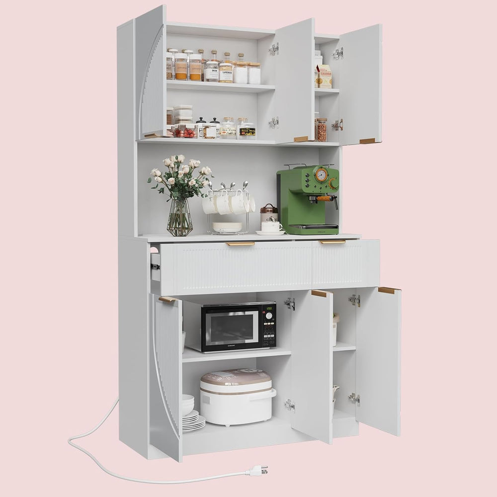 71" Kitchen Pantry Cabinet with Build-in Charging Station, White Modern ...