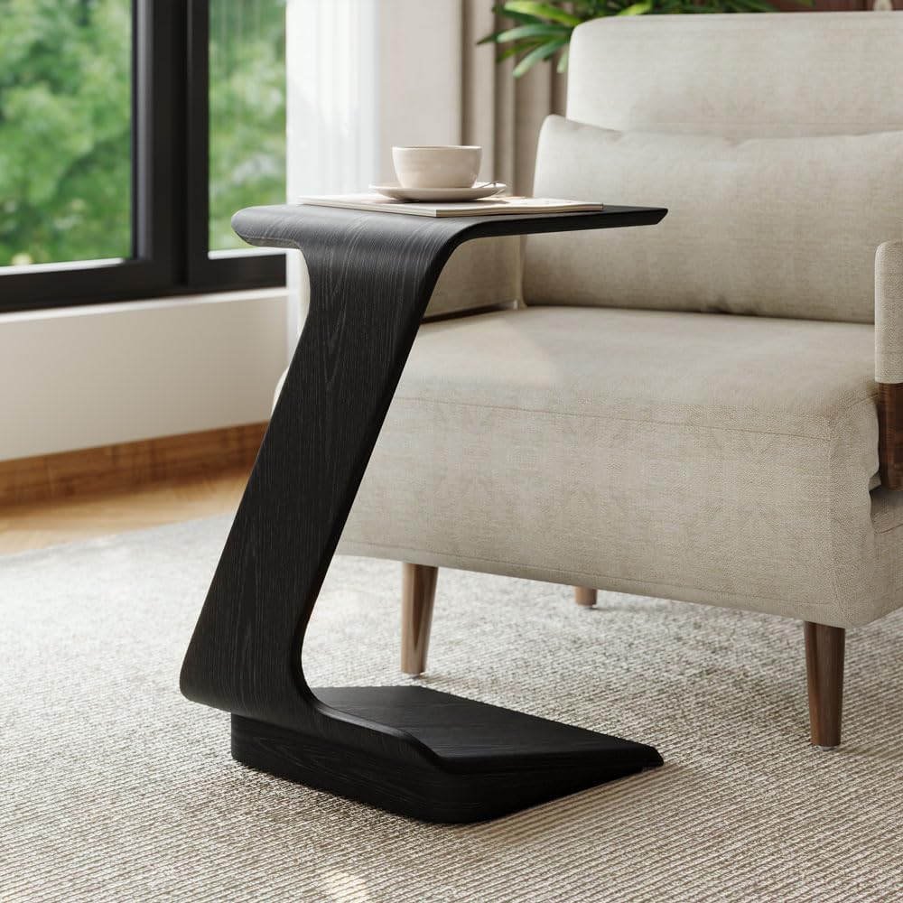 POVISON Modern C-Shaped Side Table Set with Wheels, 15" End Table for Sm...