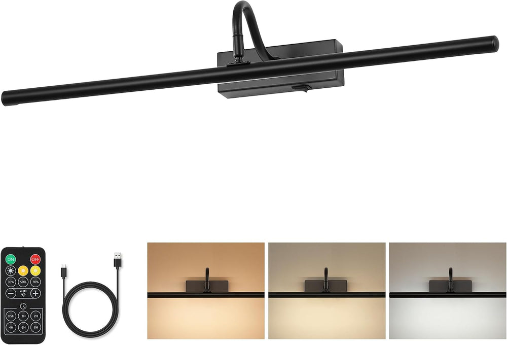 Black Picture Light, 24inch Wireless Picture Lights for Wall Rechargeable, 10...