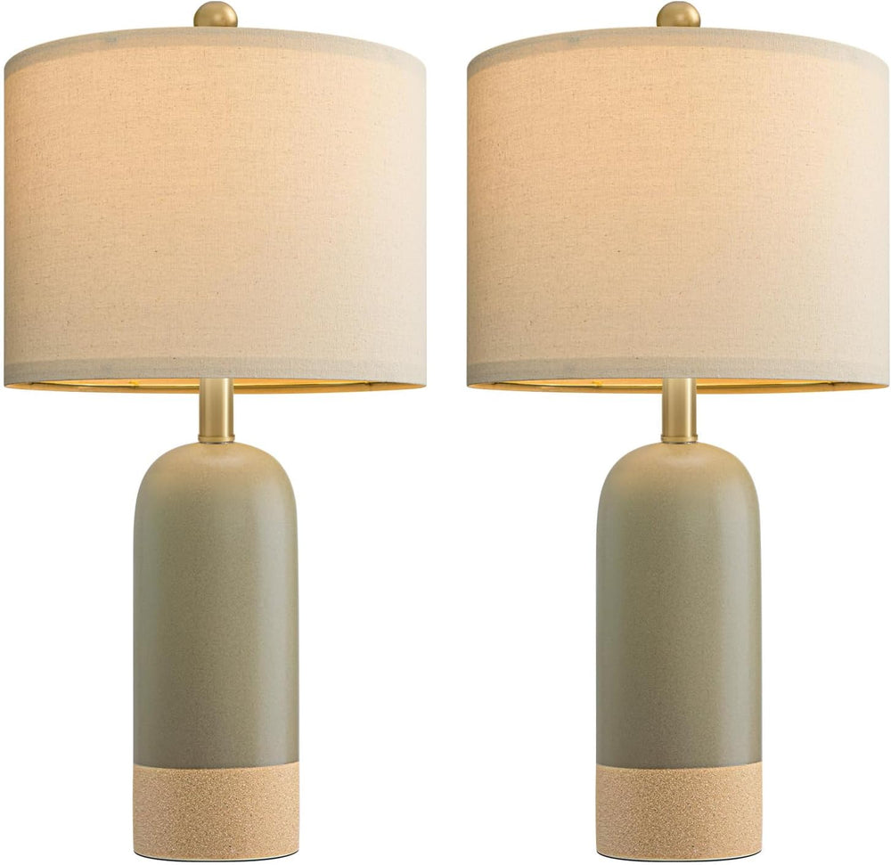 PoKat 24'' Hand-Textured Green Table Lamps, Farmhouse Bedside Lamp Se...