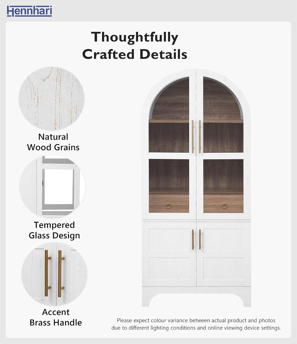 71" Tall Storage Cabinet with Arched Glass Doors, Pantry Cabinet with So...