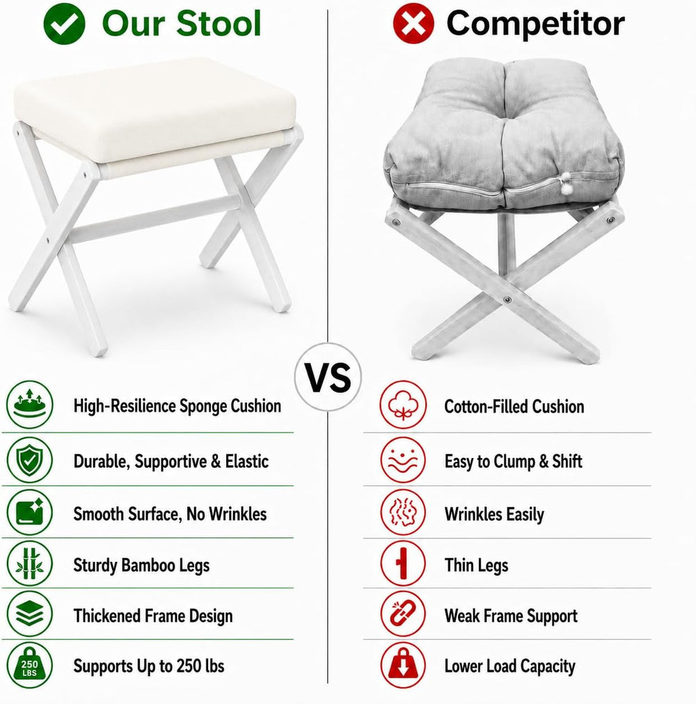 BAMBOOHOMIE Foldable Foot Stool Ottoman, Modern Foot Rest with Bamboo X Legs ...