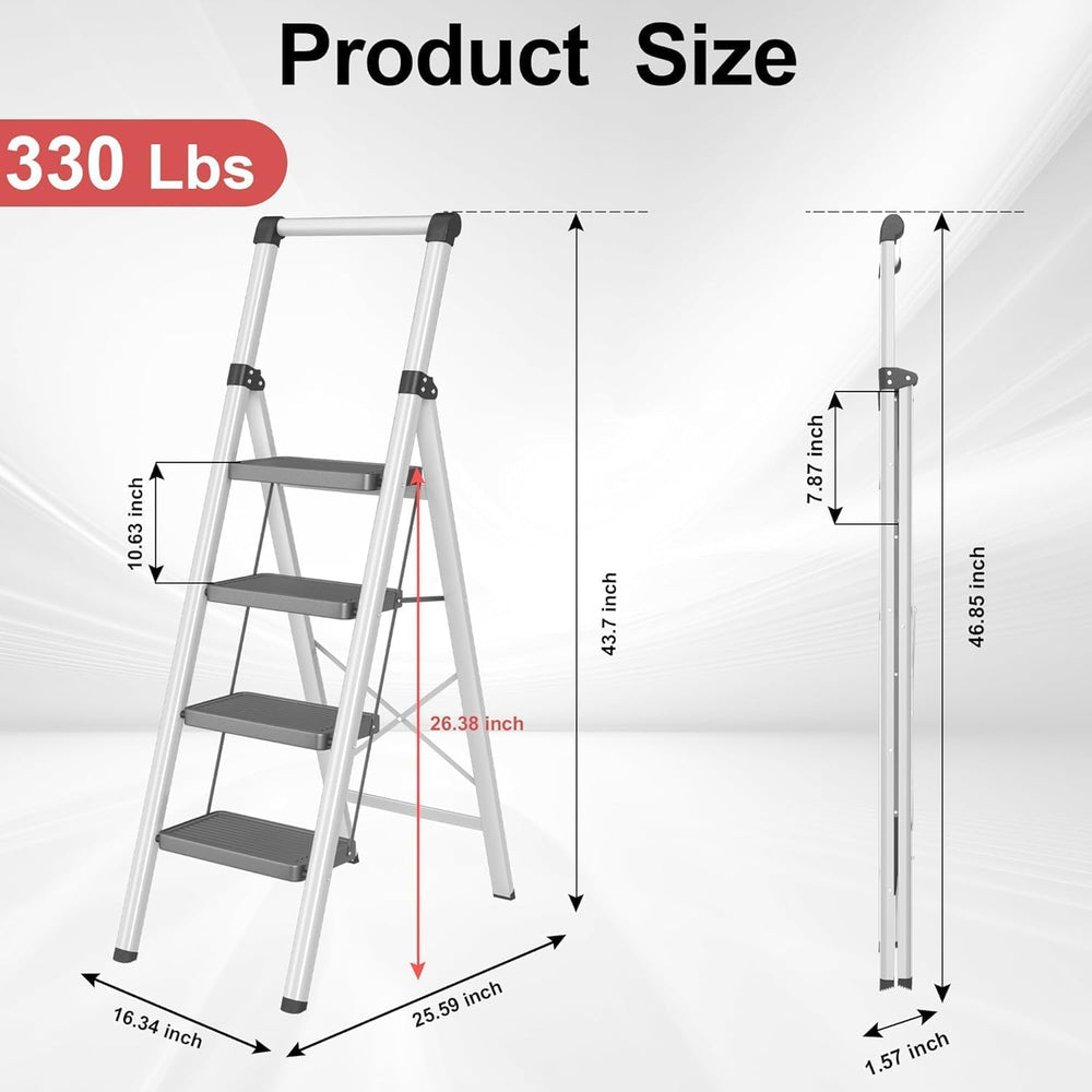 Step Ladder Foldable Folding Stool - 4 Step Stool with Wide Anti-Slip Pedal, ...