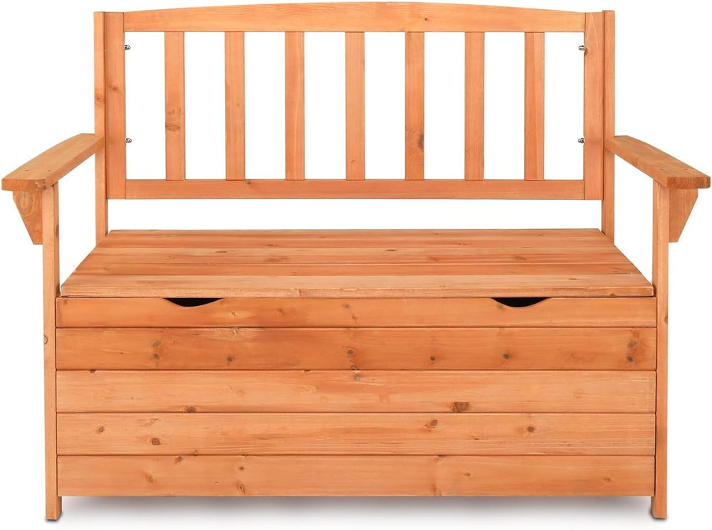 Outdoor Cedar Wood Storage Bench with Backrest and Armrests | 44.09 x 22.83 x...