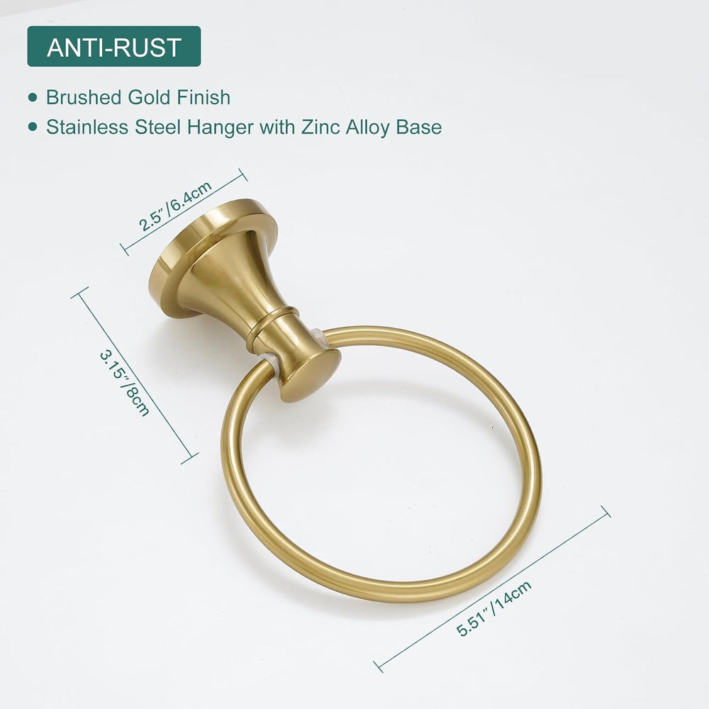 Hoimpro Toilet Paper Holder Towel Ring Set, Wall Mount Brushed Gold