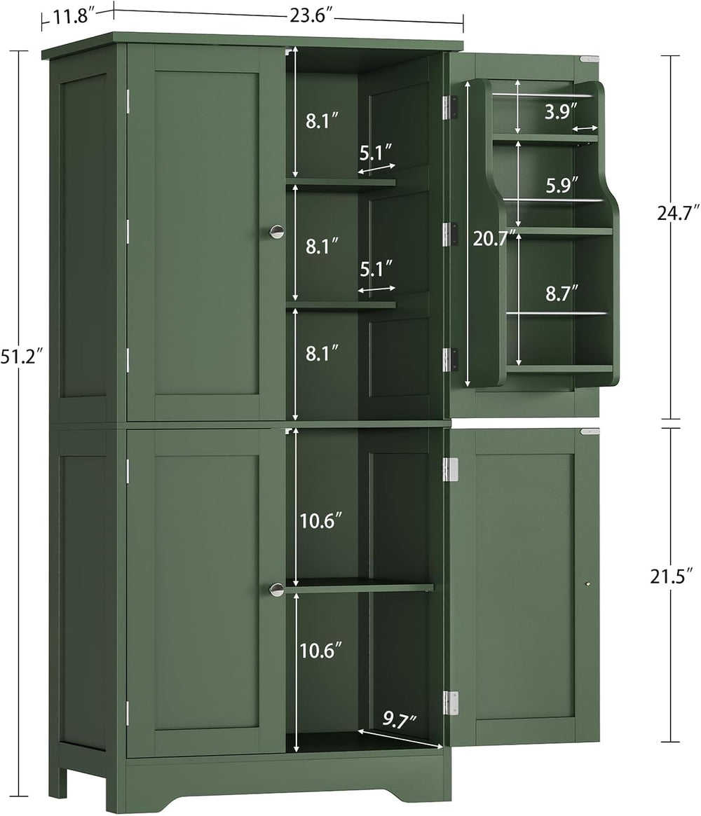 TEENFON 51" H Pantry Cabinet with 4 Doors, Kitchen Cabinet with 6 Door S...