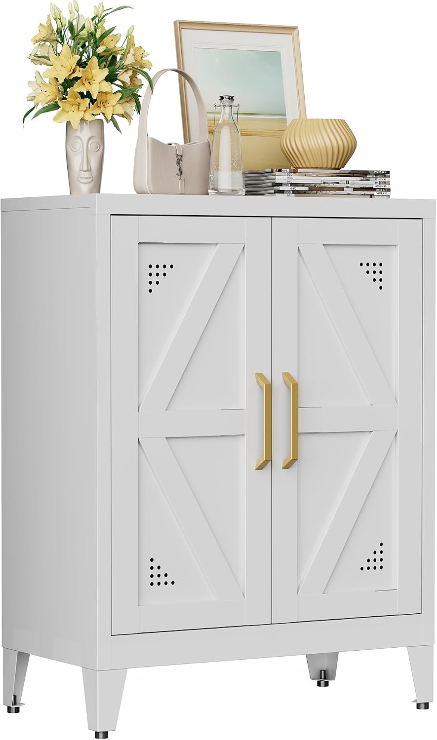 32" Metal Bathroom Storage Cabinet,Floor Storage Cabinet with 2 Doors an...