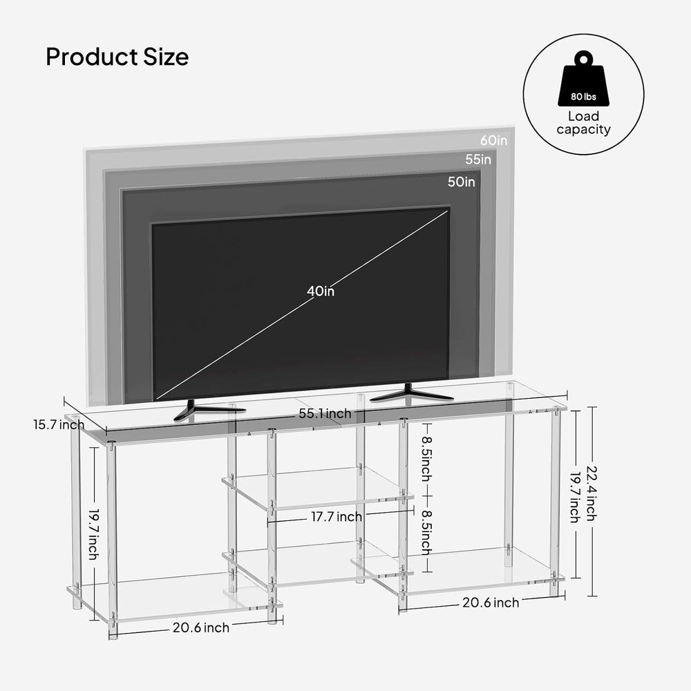 Eglaf Acrylic 55 Inch TV Stand, 3-Tier Entertainment Center, Up to 60 Inch | ...