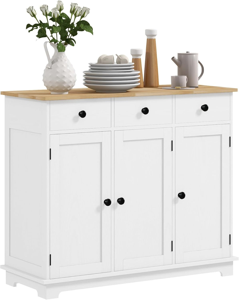 Sideboard with Solid Wood Countertop, Modern Kitchen Storage Cabinet, Coffee ...