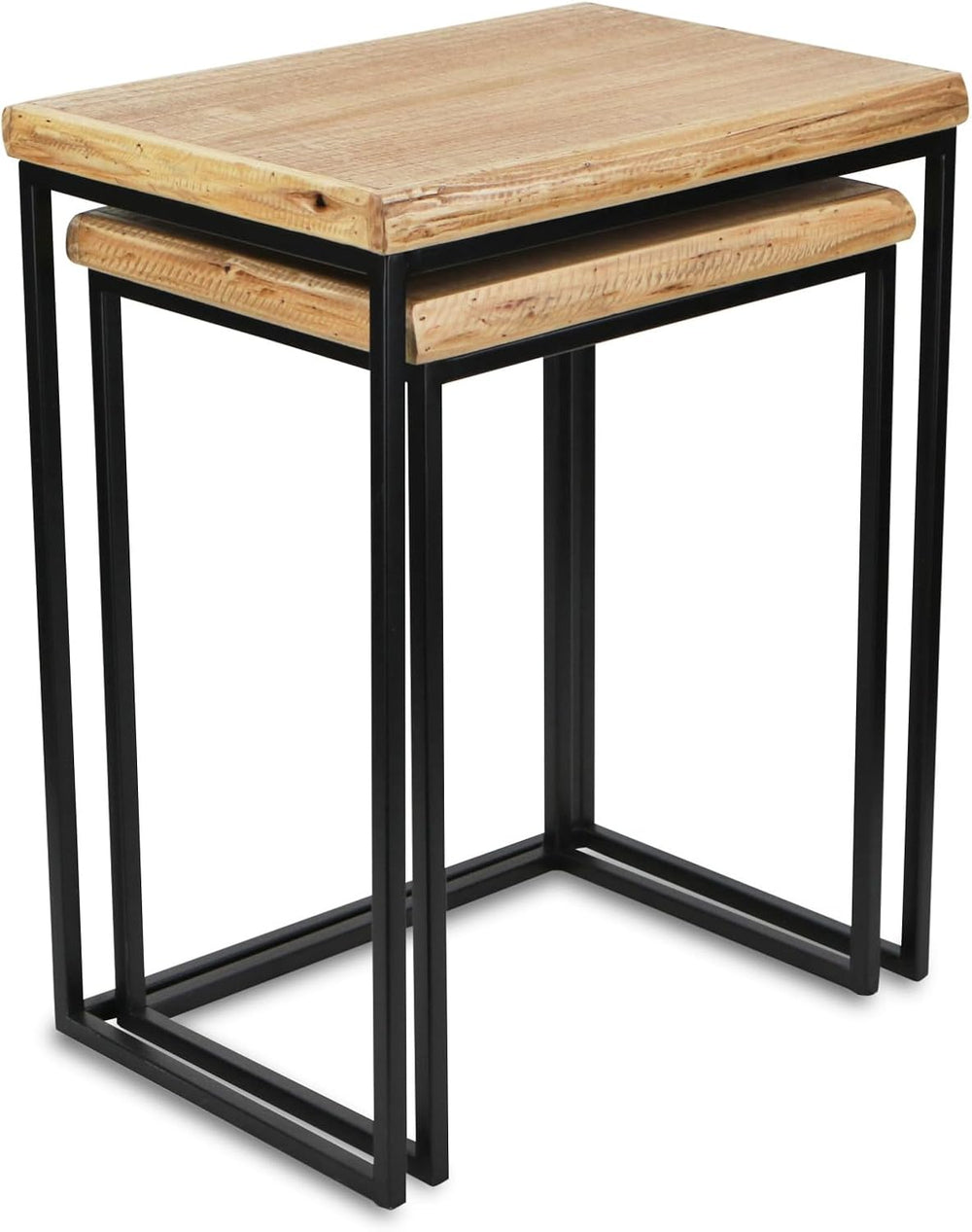 HomeRoots Set of Two 25" Black and Brown Solid Wood Nested Tables