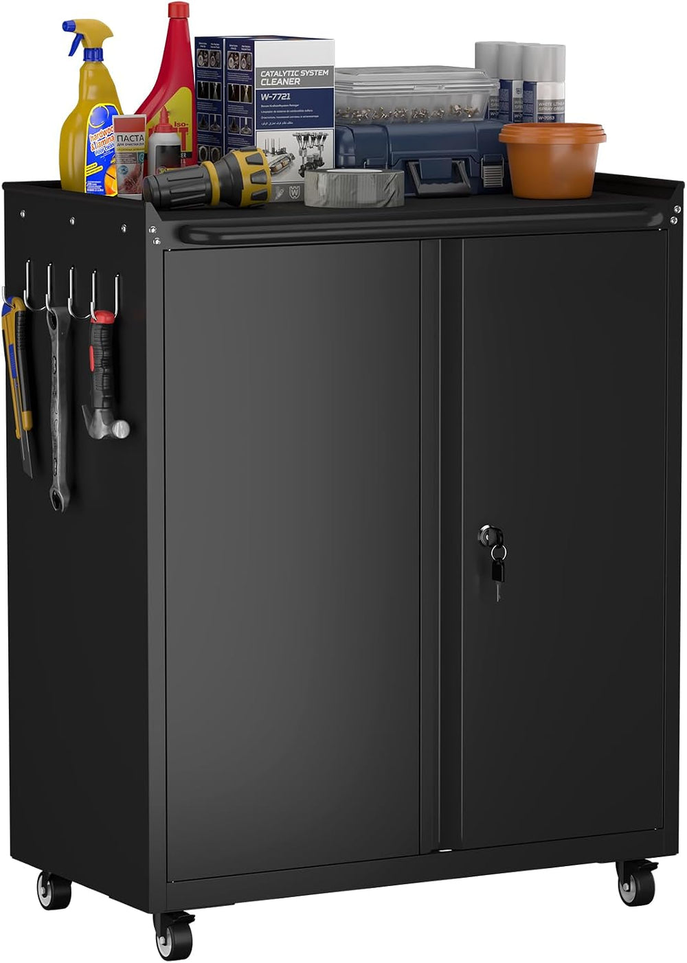 GREATMEET 32" H Lockable Storage Cabinet, Small Locking Cabinet with Doo...