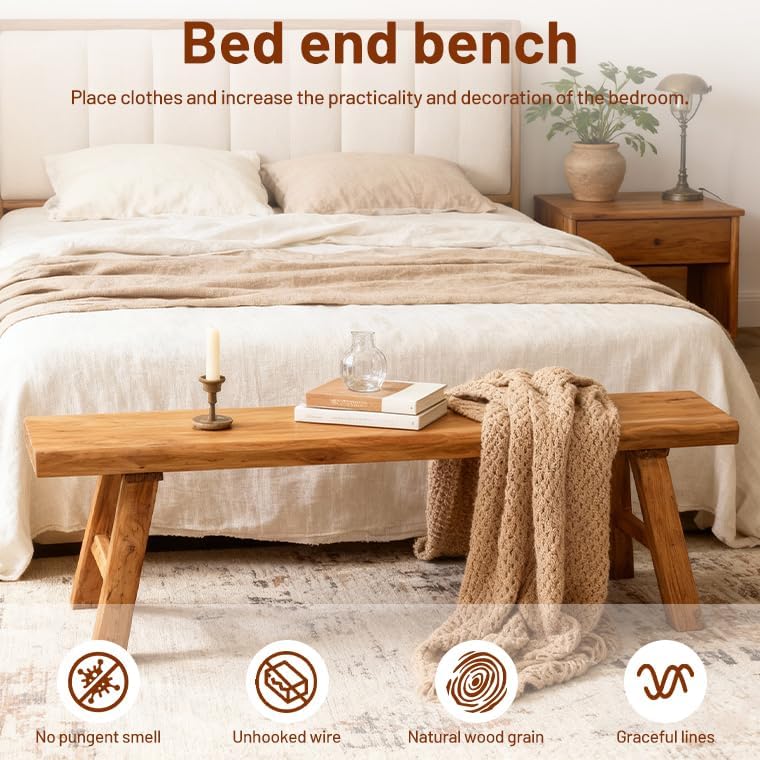 Wooden Bench Indoor Farmhouse Skinny Entryway Bench Hallway Foyer | Rustic In...