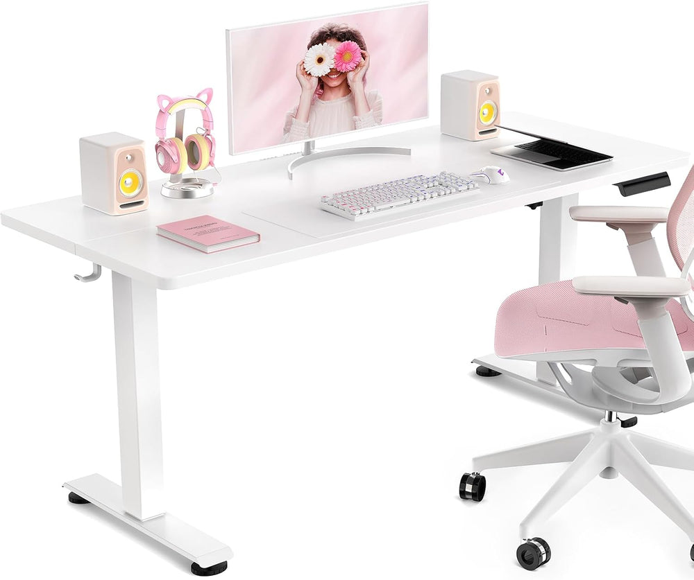 Veken 47.2 Inch Large Electric Standing Desk, Gaming Table, White