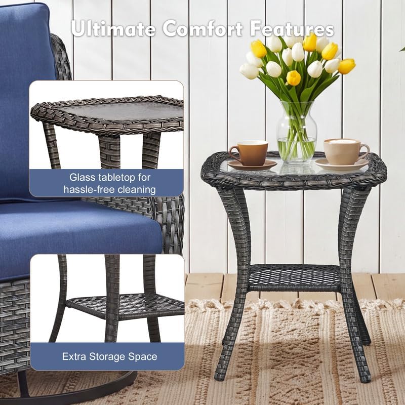 Rilyson 5 Pieces Outdoor Wicker Patio Furniture Set with Ottoman Blue