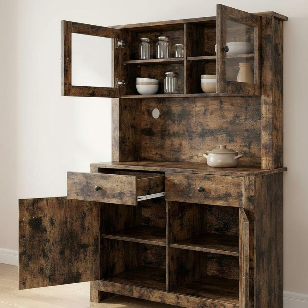 IDEALHOUSE 63" Kitchen Pantry Cabinet with Drawers, Hutch Cabinet with S...