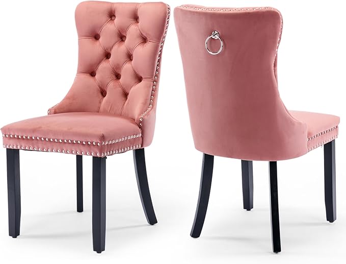 Velvet Upholstered Dining Chairs Set of 2, Modern Style Kitchen Side Chairs w...