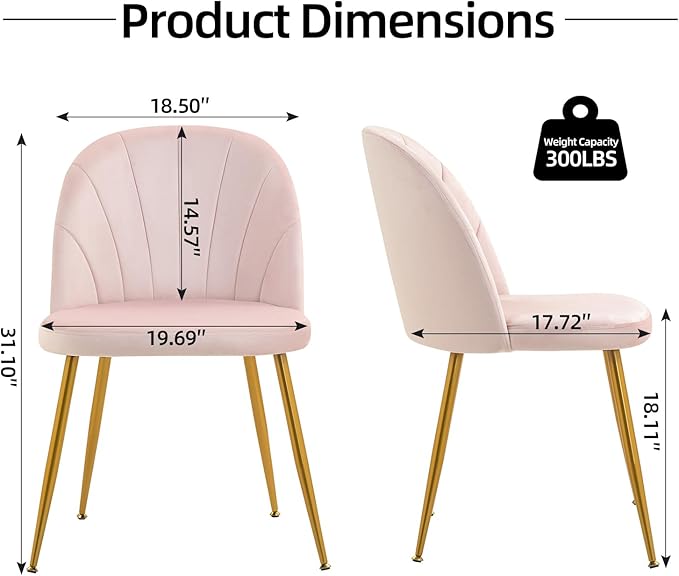 Velvet Dining Chairs Set of 2, Upholstered Mid Century Modern Dining Chairs, ...