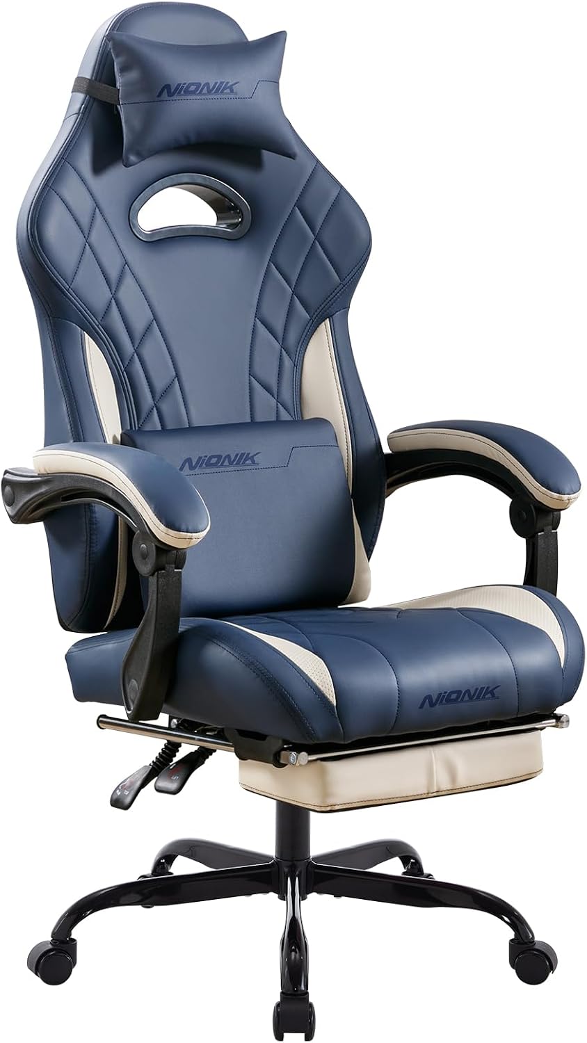 Gaming Chair with Footrest and Massage Lumbar Support, Ergonomic Computer Gam...