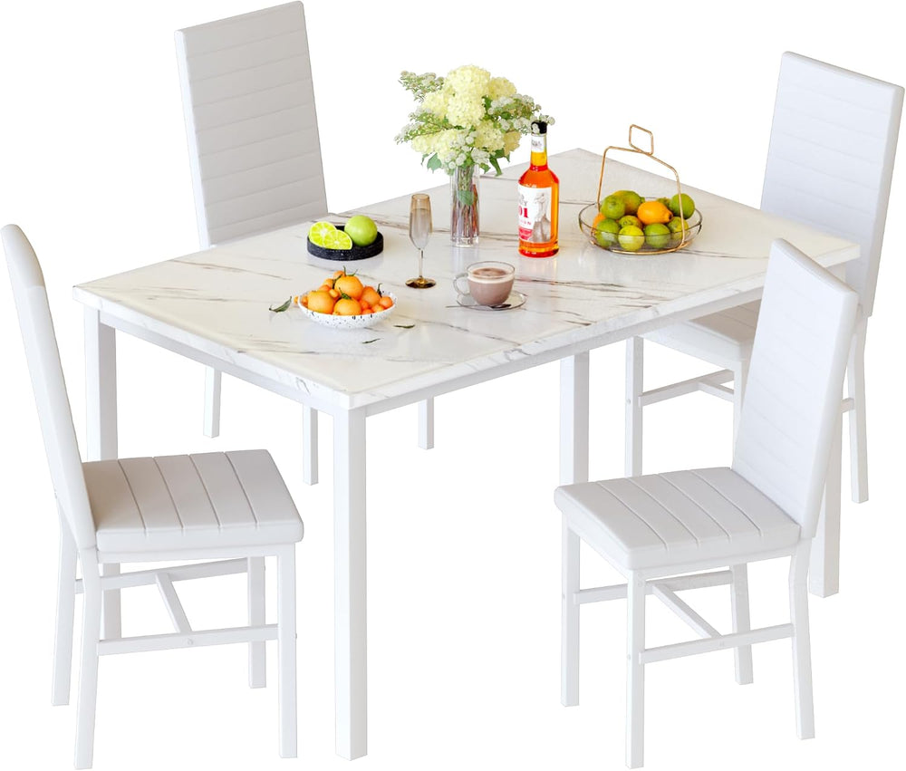 Hooseng Dining Table Set for 4, 5-Piece Faux Marble Dinner Table Set with 4 U...