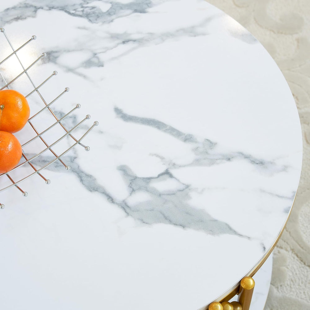 3 Piece Living Room Table Set, Faux Marble Round Coffee Table and End Tables,...