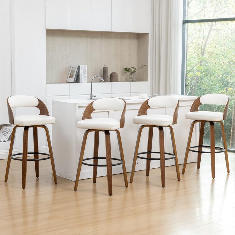Swivel Counter Height Stools Set of 4, 25" Counter Stools with Bentwood ...