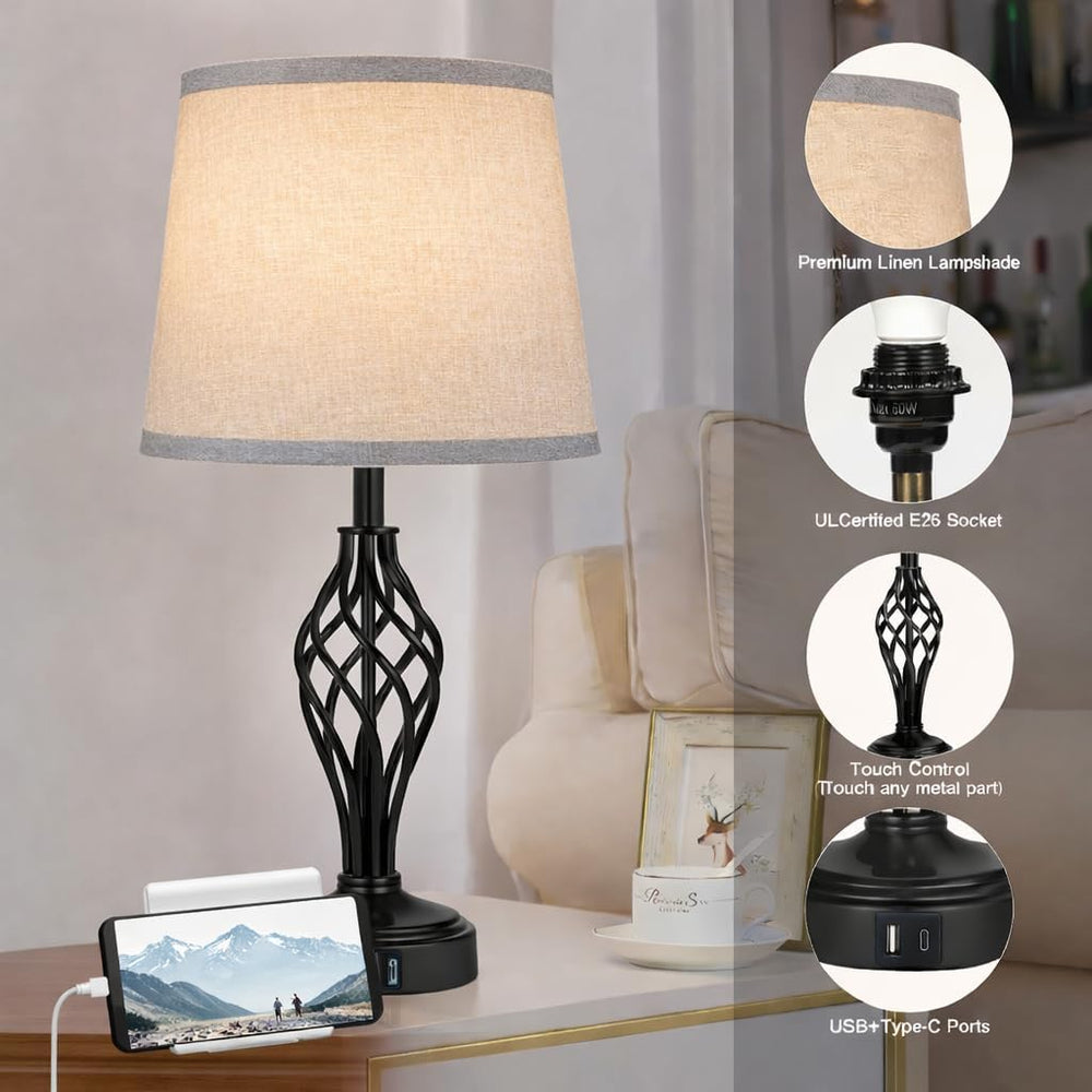 Ruiever Touch Table Lamps Set of 2, nightstand lamp with USB Ports Bedside 3 ...